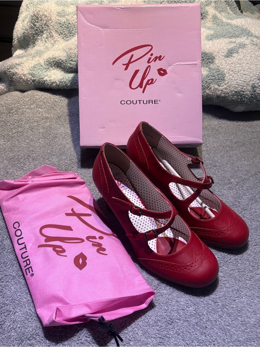 Pinup Couture Red Mary Jane Flats with T-Strap Detail